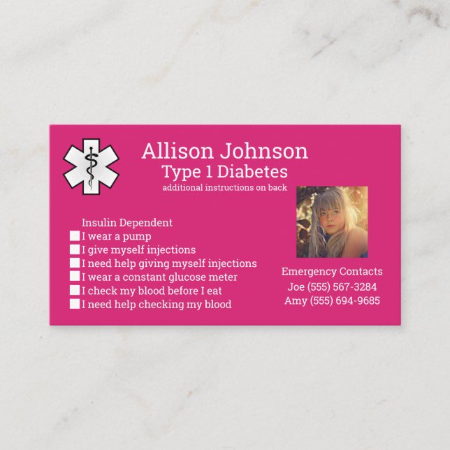 Custom Medical Alert Card Emergency Contacts (Front)