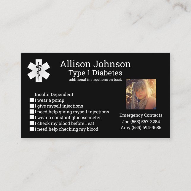 Custom Medical Alert Card Emergency Contacts (Front)