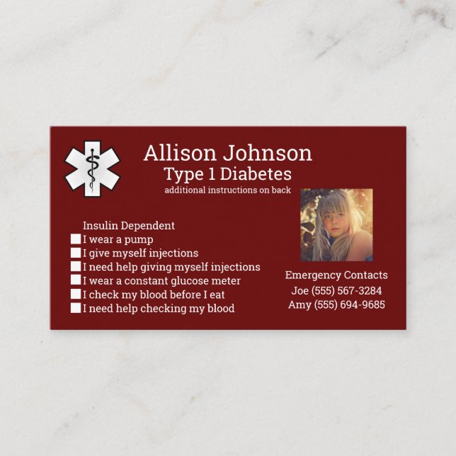 Custom Medical Alert Card Emergency Contacts (Front)