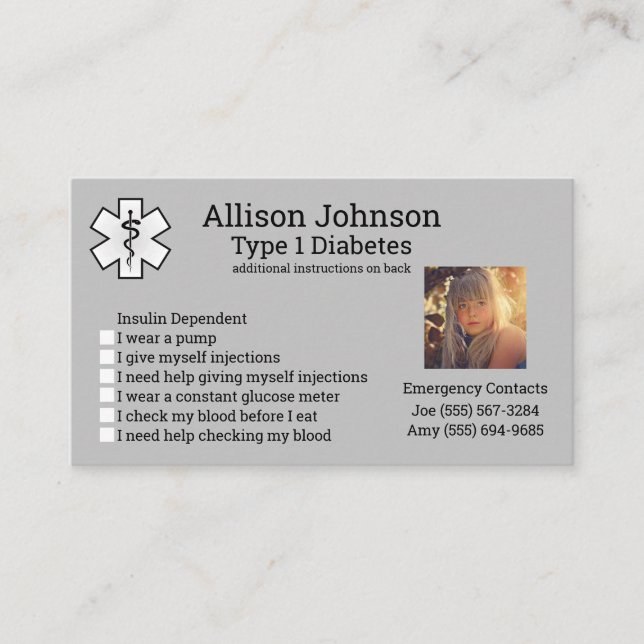 Custom Medical Alert Card Emergency Contacts (Front)