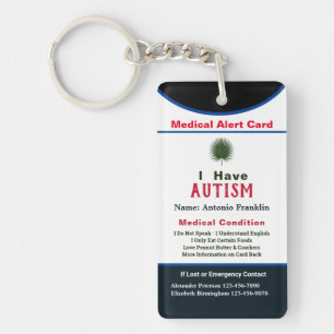 Custom Medical Alert Emergency Contact Card Key Ring