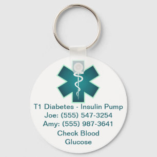 Custom Medical Alert Keychain Teal