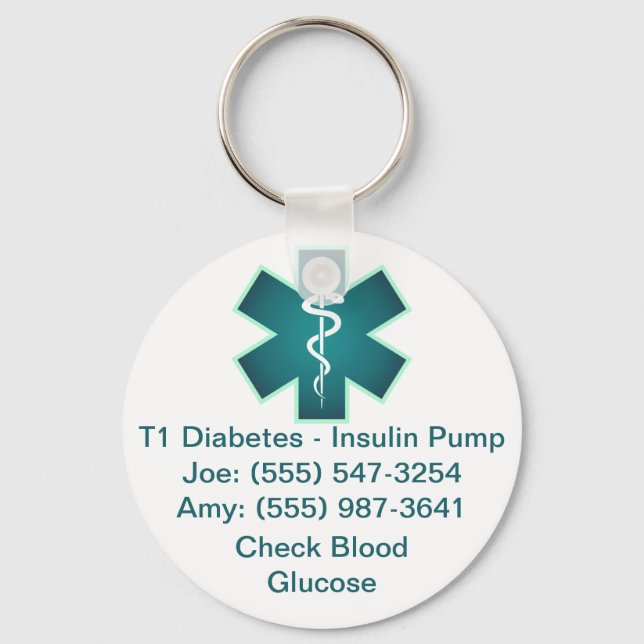 Custom Medical Alert Keychain Teal (Front)