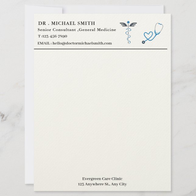 Custom Medical Doctor Custom Letterhead (Front)