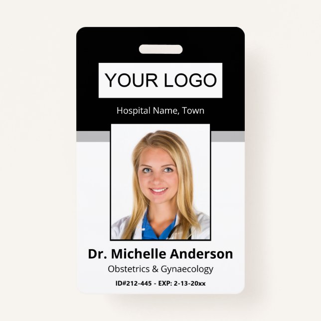 Custom Medical Employee Black Photo Identity ID Badge (Front)