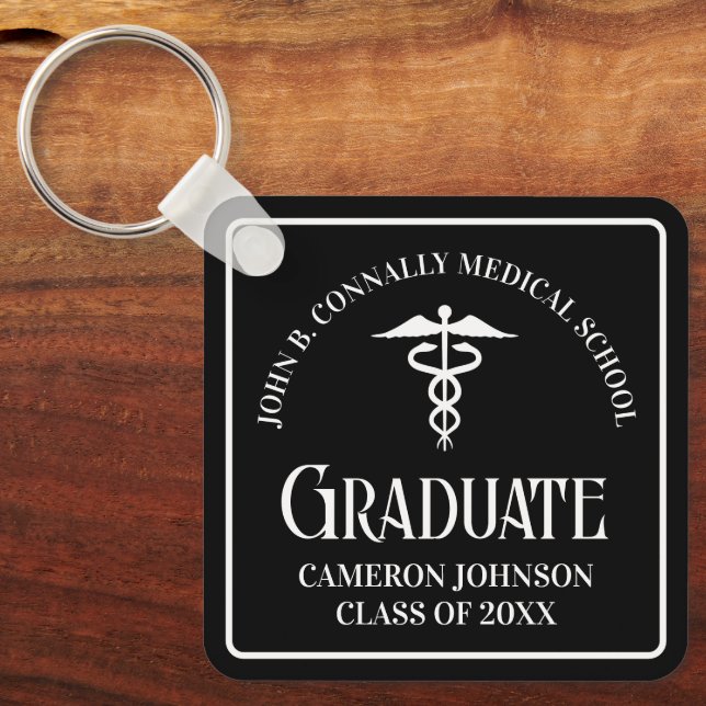 Custom Medical School Black Graduation Keepsake Key Ring (Front)