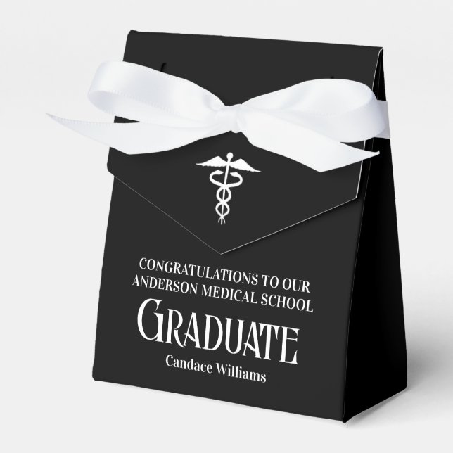 Custom Medical School Black White Graduation Party Favour Box (Front Side)