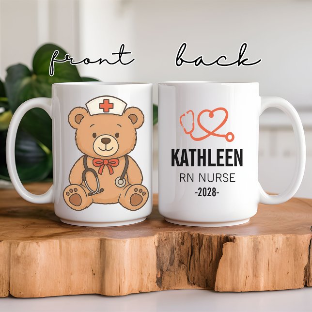 Custom Medical Teddy Bear Gift for Nurses Doctors Coffee Mug (bear nurse mug, nurse coffee mug, personalized nurse mug, custom nurse gift, nurse graduation gift,)