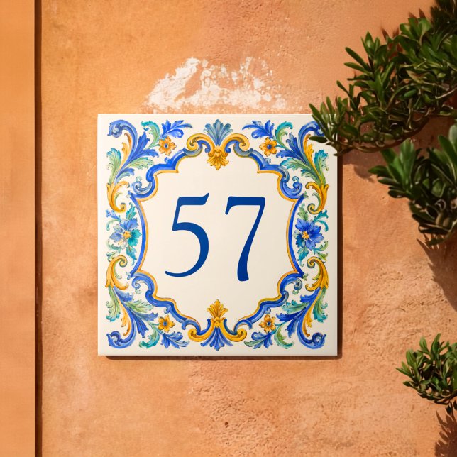 Custom Mediterranean Azulejo House Number Tile (Creator Uploaded)