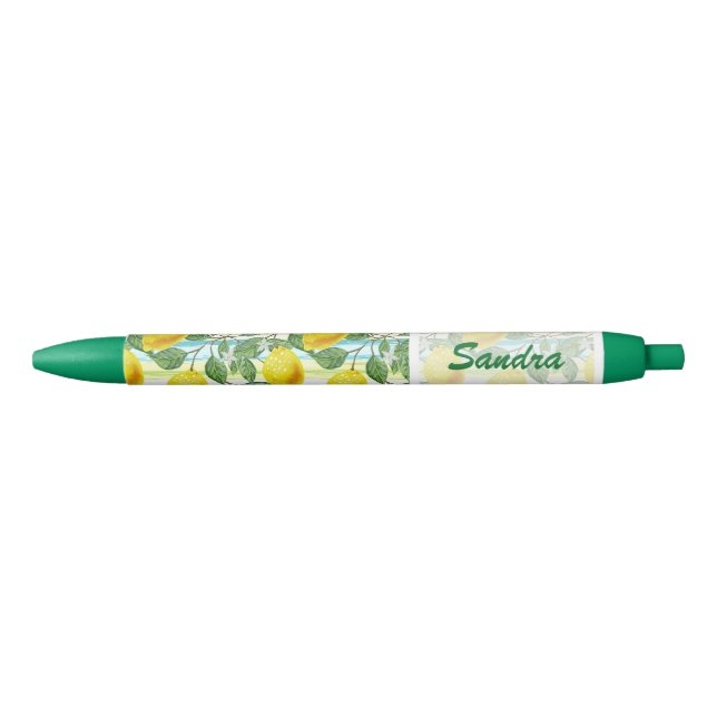 Custom Mediterranean Summer Lemon Fruit Pattern Black Ink Pen (Front)
