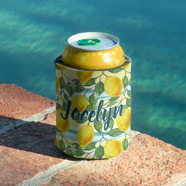Custom Mediterranean Summer Lemon Fruit Pattern Can Cooler (In Situ Pool)