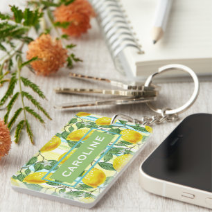 Custom Mediterranean Summer Lemon Fruit Pattern Key Ring