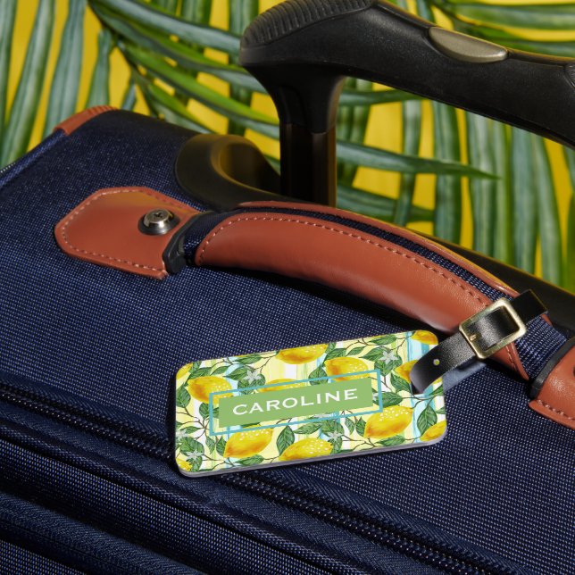 Custom Mediterranean Summer Lemon Fruit Pattern Luggage Tag (Front Insitu 3)