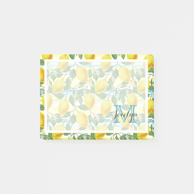 Custom Mediterranean Summer Lemon Fruit Pattern Post-it Notes (Front)