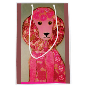 Custom Medium Gift Bag with Pink Poodle Dog