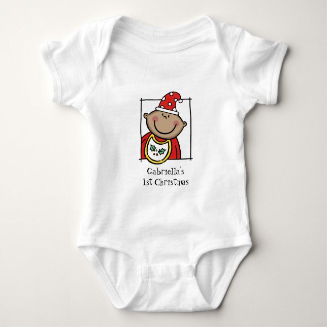 Custom Medium Skin Tone Baby's First Christmas Baby Bodysuit (Front)