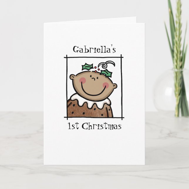 Custom Medium Skin Tone Baby's First Christmas Holiday Card (Front)