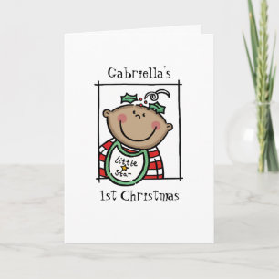 Custom Medium Skin Tone Baby's First Christmas Holiday Card