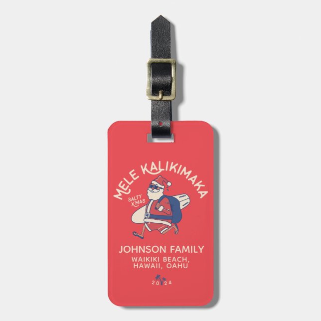 Custom Mele Kalikimaka Santa Hawaiian Christmas  Luggage Tag (Front Vertical)