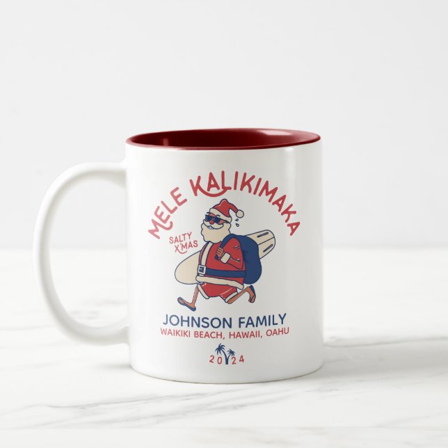Custom Mele Kalikimaka Santa Hawaiian Christmas  Two-Tone Coffee Mug (Left)