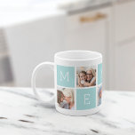 Custom Mema Grandmother 5 Photo Collage Coffee Mug<br><div class="desc">Create a sweet keepsake for grandma with this simple design that features five of your favourite Instagram photos, arranged in a collage layout with alternating squares in pastel mint green, spelling out "Mema" with a heart in the last square. Personalise with favourite photos of her grandchildren for a treasured gift...</div>