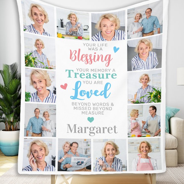 Custom Memorial 14 Photo Collage Remembrance  Fleece Blanket (Creator Uploaded)