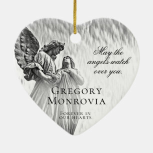 Custom Memorial Angel in Black and White Ceramic Ornament