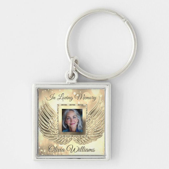 Custom Memorial Angel Wings Add Photo Key Ring (Front)