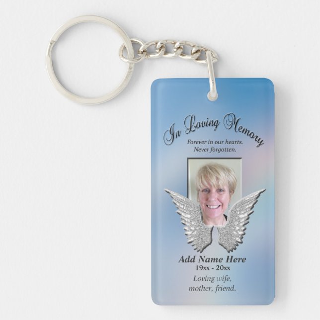 Custom Memorial Angel Wings Add Photo Key Ring (Front)