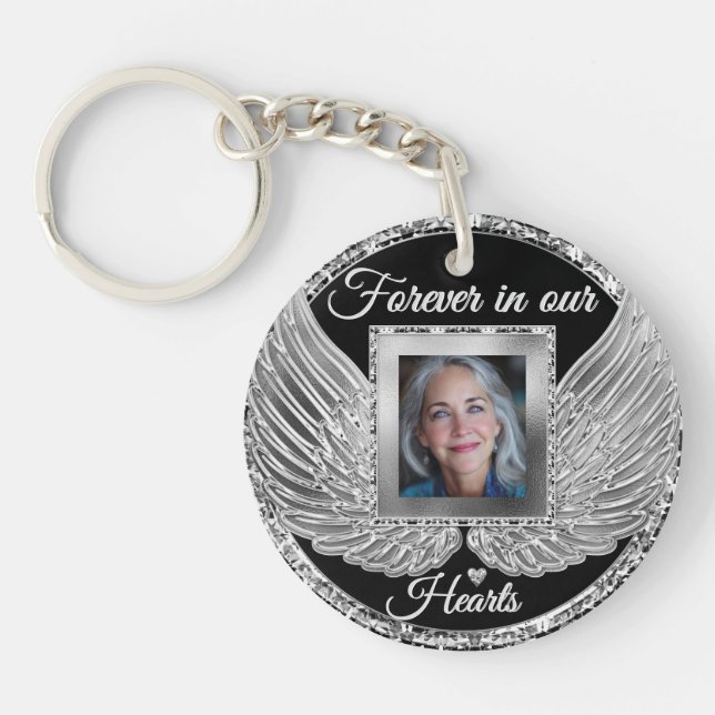 Custom Memorial Angel Wings Add Photo Key Ring (Front)