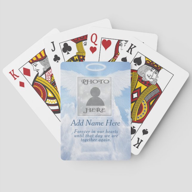 Custom Memorial Angel Wings Add Photo Playing Cards (Back)
