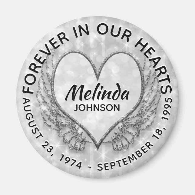 Custom Memorial | Angel Wings and Heart Magnet (Front)