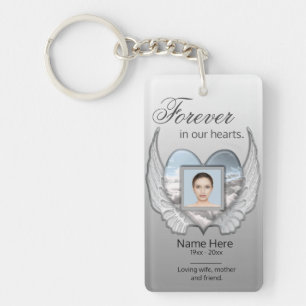 Custom Memorial Angel Wings Heart Add Photo Key Ring