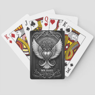 Custom Memorial Angel Wings Heart Mongram Playing  Cards