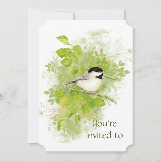Custom Memorial Chickadee Nature Bird Art Invitation (Front)