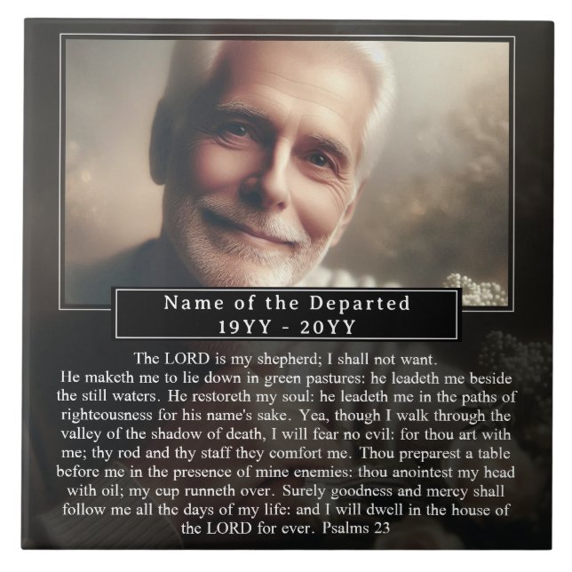 Custom Memorial Keepsake Photo Name Bible Verse Ceramic Tile (Front)