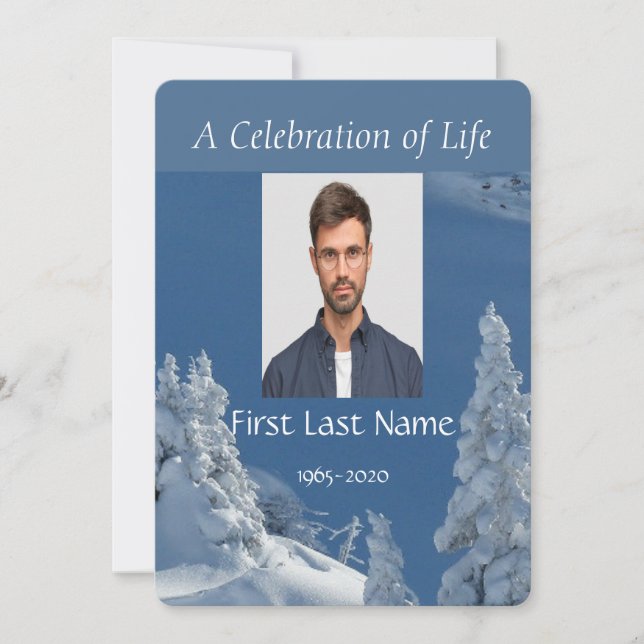 Custom Memorial Service Beautiful Mountain Skiing  Invitation (Front)