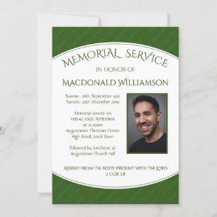 Custom MEMORIAL SERVICE Funeral GREEN Invite