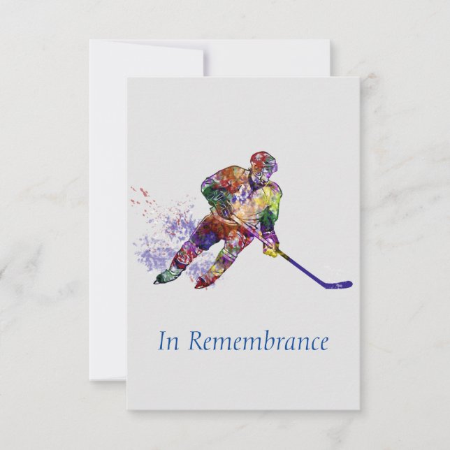 Custom Memorial Service Hockey Player Sport Invitation (Front)