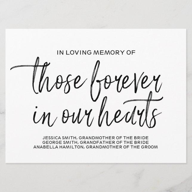Custom Memorial Sign | Stylish Hand Lettered Program (Front)