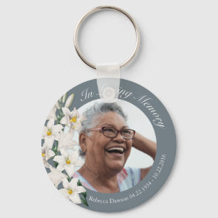 Custom Memorial Vintage White Lily Flower Photo  Key Ring