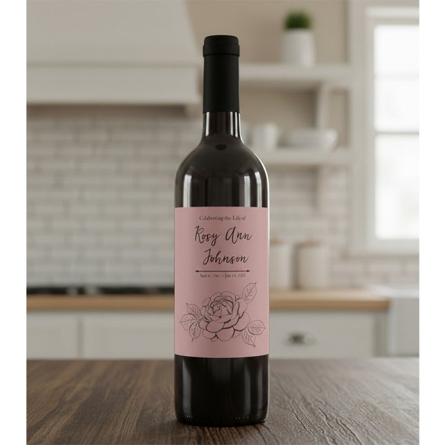 Custom Memorial Wine Label on Dusty Rose (Creator Uploaded)