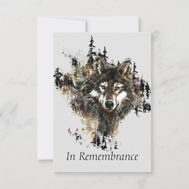 Custom Memorial Wolf Animal Watercolor Mountain Invitation (Front)