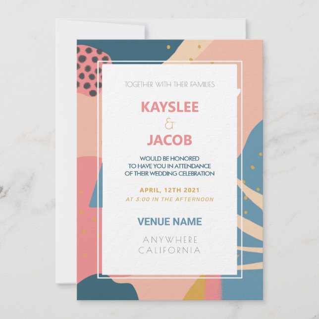Custom Memphis Style Abstract Gold Pink & Teal Invitation (Front)