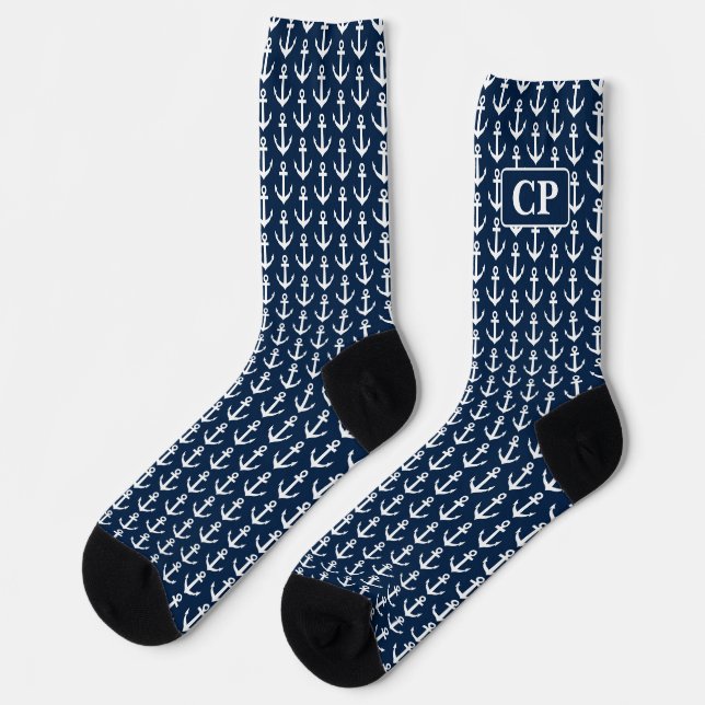 Custom men's socks with nautical anchor pattern (Left)