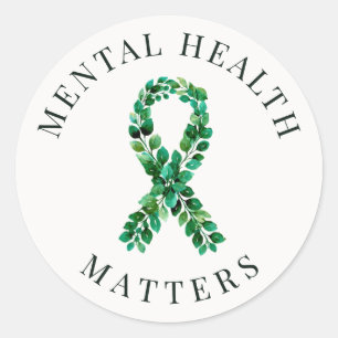 Custom Mental Health Green Ribbon VSCO Aesthetic  Classic Round Sticker