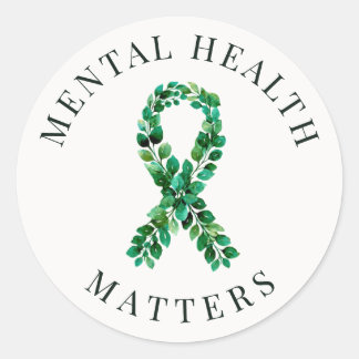 Custom Mental Health Green Ribbon VSCO Aesthetic  Classic Round Sticker