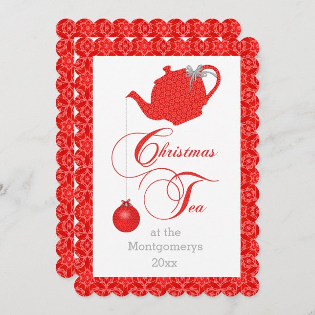 Custom Menu Red Lace Christmas Tea Party Invitation (Front/Back)