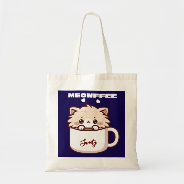 Custom Meowffee Cute Coffee Cat Tote Bag (Front)