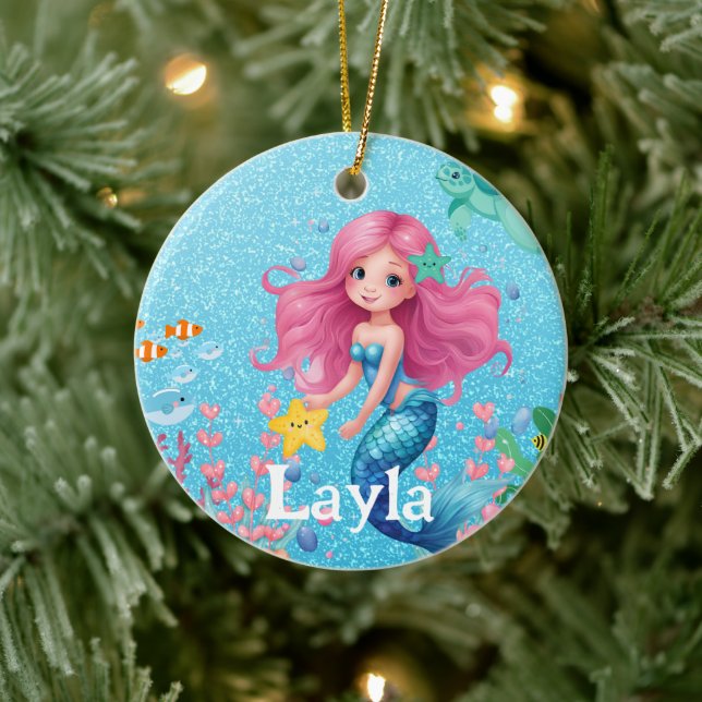 Custom Mermaid Child Name Ceramic Ornament (Tree)